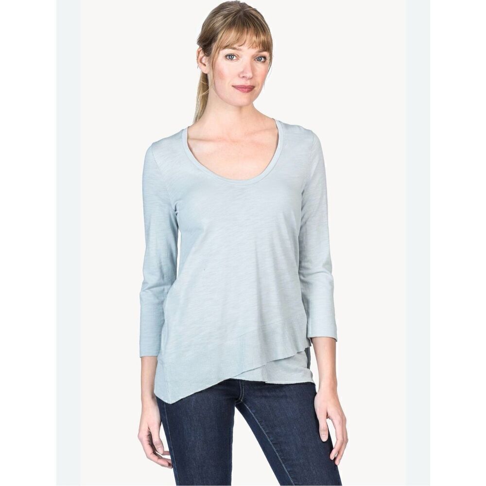 Lilla P Women's Gray Ribbed Bottom Tee 3/4 Sleeve Size Medium